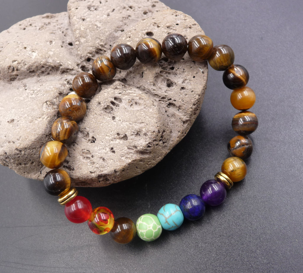 Bracelet 7 chakras en Oeil de Tigre - lithothérapie