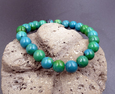 Bracelet Lithothérapie en Chrysocolle du Pérou - Pierre tranquille - Boules 8 mm