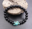 Bracelet en Agate Noire 8 mm + tortue Amérindienne en Howlite Turquoise - Bien-être et harmonie