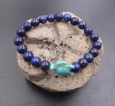 Bracelet en Lapis Lazuli 8 mm + tortue Amérindienne en Howlite Turquoise