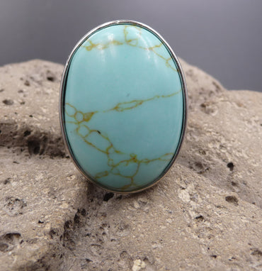 Bague réglable Pierre ovale en Turquoise de Russie - Lithothérapie