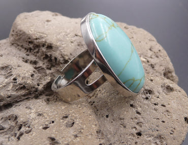 Bague réglable Pierre ovale en Turquoise de Russie - Lithothérapie
