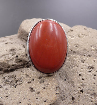Bague réglable Pierre ovale en Jaspe Rouge d'Inde