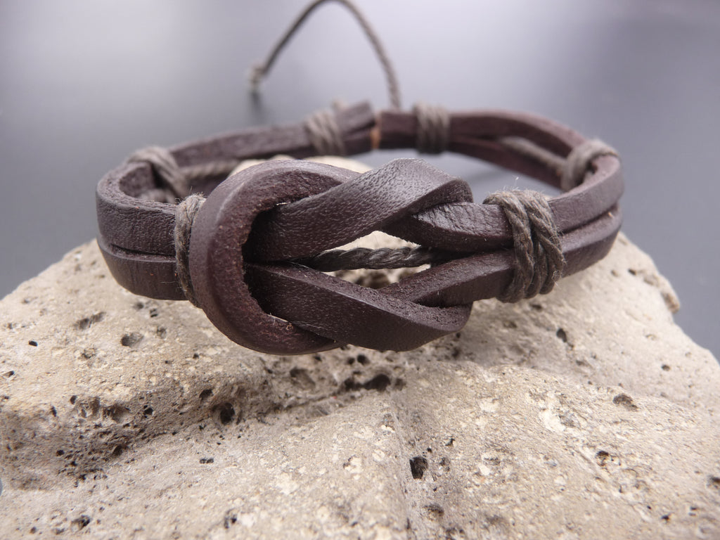 Bracelet Réglable Lanières en Cuir Véritable Marron Homme