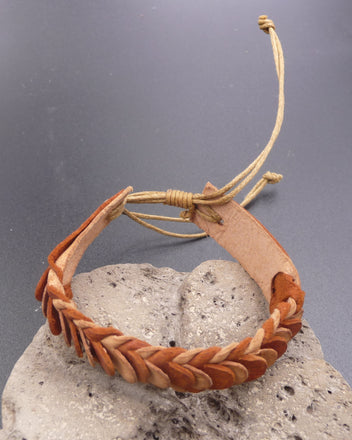 Bracelet réglable pour ado ou homme en cuir naturel et marron N2