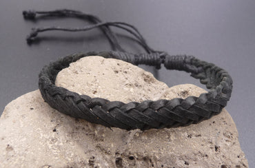 Bracelet en cuir tressé noir pour homme ou ado