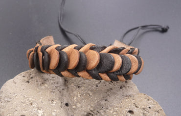 Bracelet pour ado ou homme en cuir véritable naturel et noir