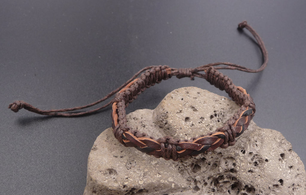 Bracelet réglable ado ou homme en cuir tressé