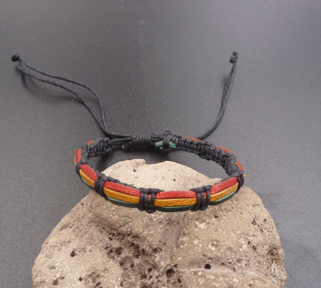 Bracelet réglable rasta Bob Marley reggae Jamaïque en cuir et coton