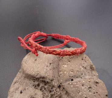 Bracelet réglable unisexe en cuir tressé rouge et coton rouge