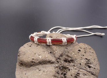 Bracelet réglable unisexe en cuir Marron et Rouge et coton ciré