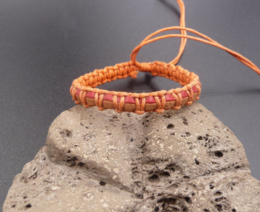 Bracelet réglable unisexe en cuir orange et coton orange