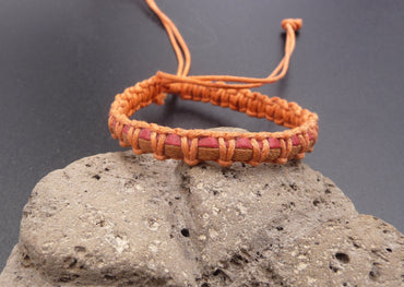 Bracelet réglable unisexe en cuir orange et coton orange