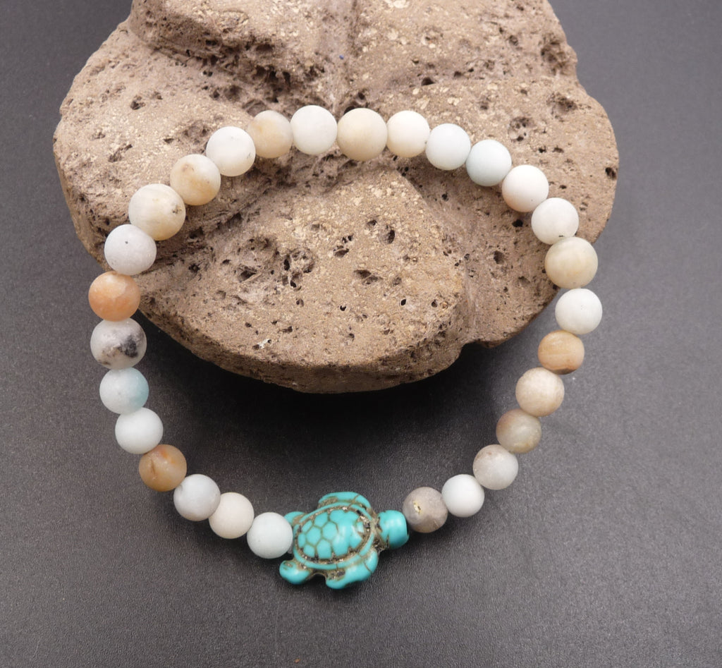 Bracelet en pierre véritable Amazonite du Brésil 6 mm+ tortue Amérindienne en Howlite Turquoise