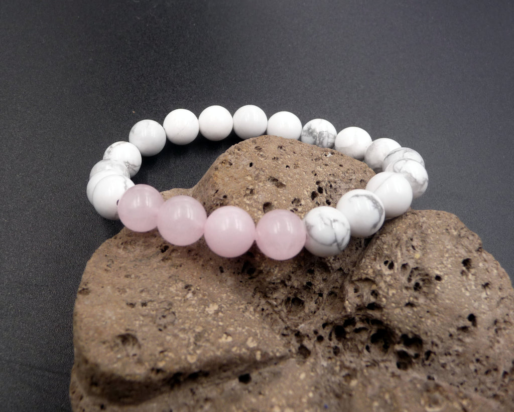 Bracelet en howlite et quartz rose avec des pierres naturelles 8 mm