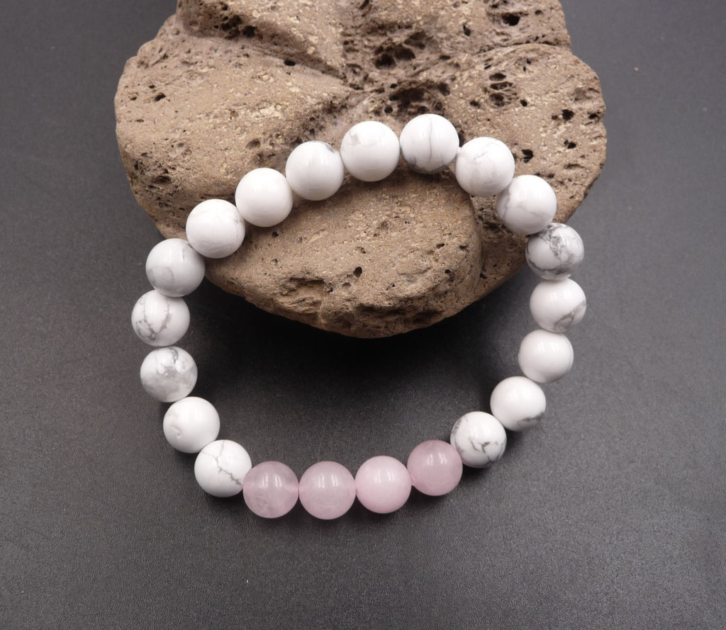 Bracelet en howlite et quartz rose avec des pierres naturelles 8 mm