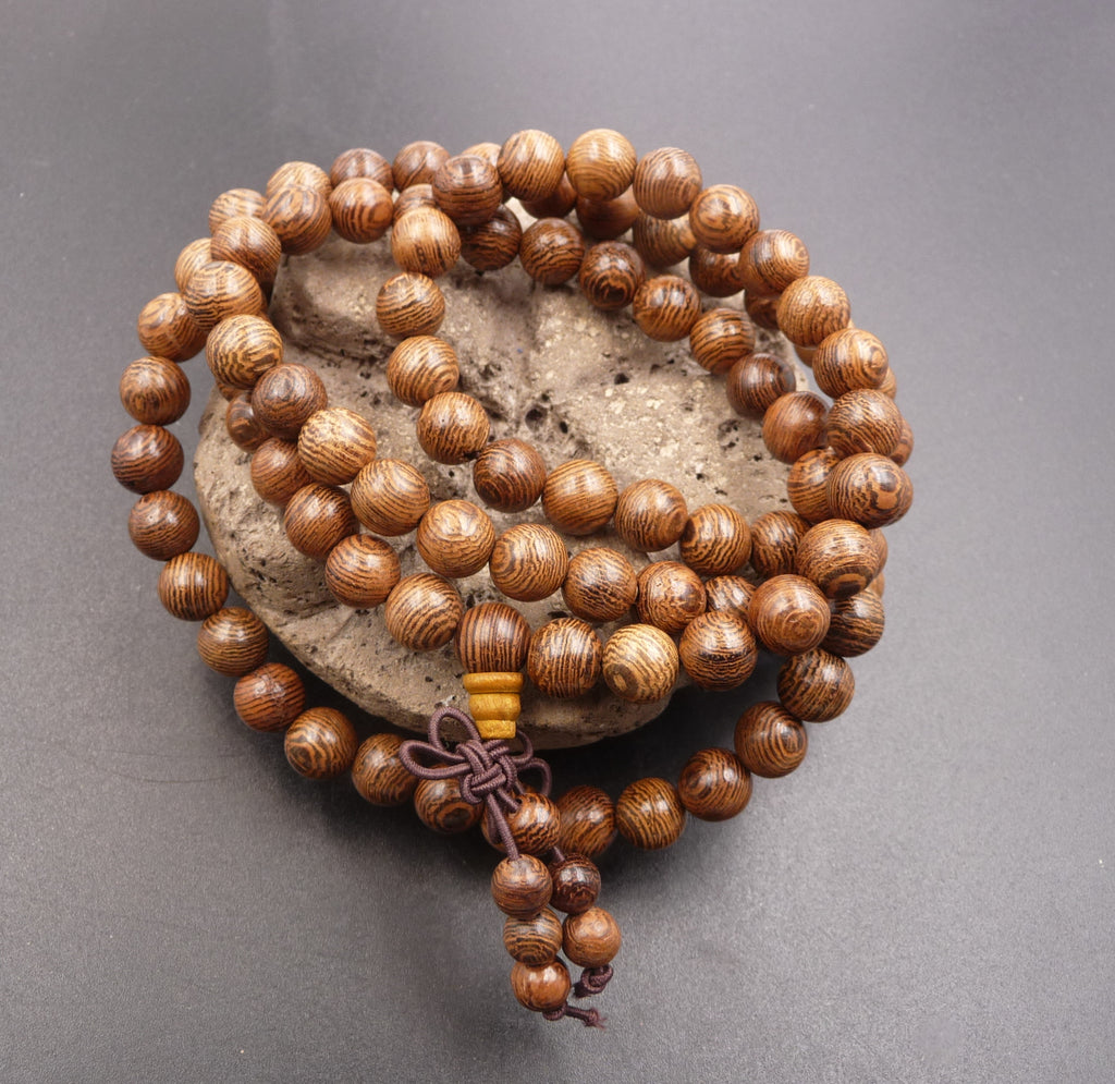 Bracelet Mala Tibétain de méditation 108 perles en bois Wengé + noeud sans fin