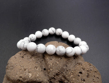 Bracelet Lithothérapie en Howlite naturelle 8 mm- Ancrage, relaxation