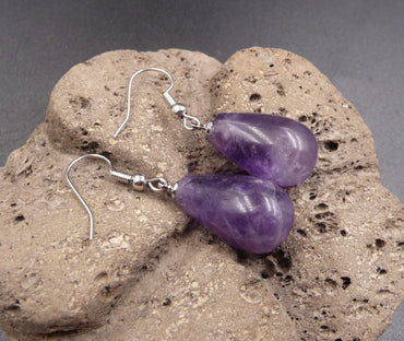 Boucles d'oreilles "Sûna" forme goutte en Améthyste - crochets en argent 925