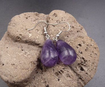 Boucles d'oreilles "Sûna" forme goutte en Améthyste - crochets en argent 925