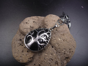 Porte-clefs / bijou de sac en Onyx - Arbre de vie