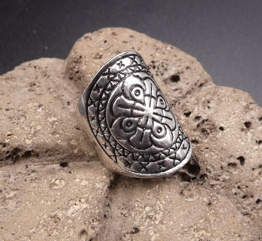 Bague ethnique en Argent Tibétain motif tribal - Taille 53