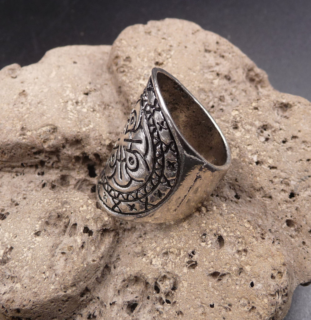 Bague ethnique en Argent Tibétain motif tribal - Taille 53
