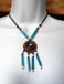 Collier choker turquoise Amérindien Apache Cheyenne Country en cuir et os buffle