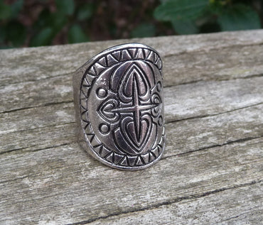 Bague ethnique en Argent Tibétain motif tribal - Taille 53