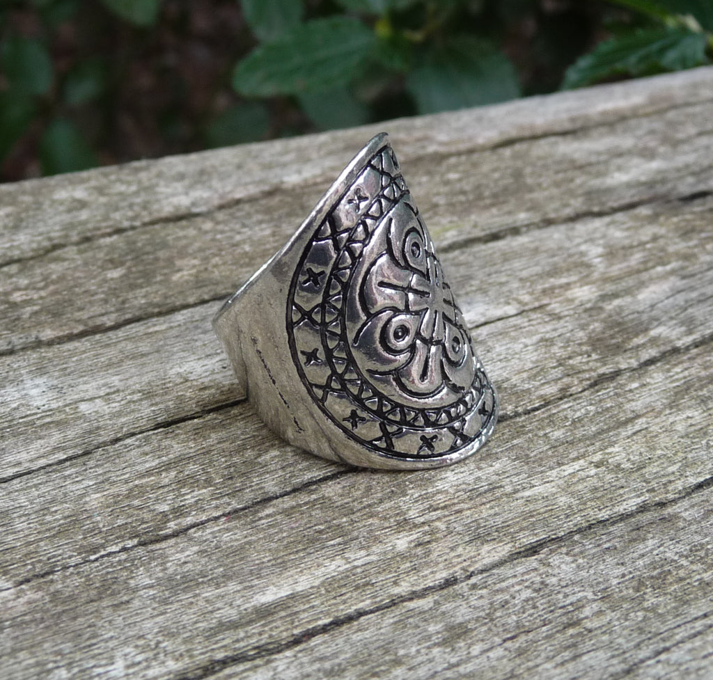 Bague ethnique en Argent Tibétain motif tribal - Taille 53