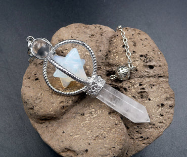 Pendule Merkaba en Cristal de Roche du Brésil et Opale d'Australie