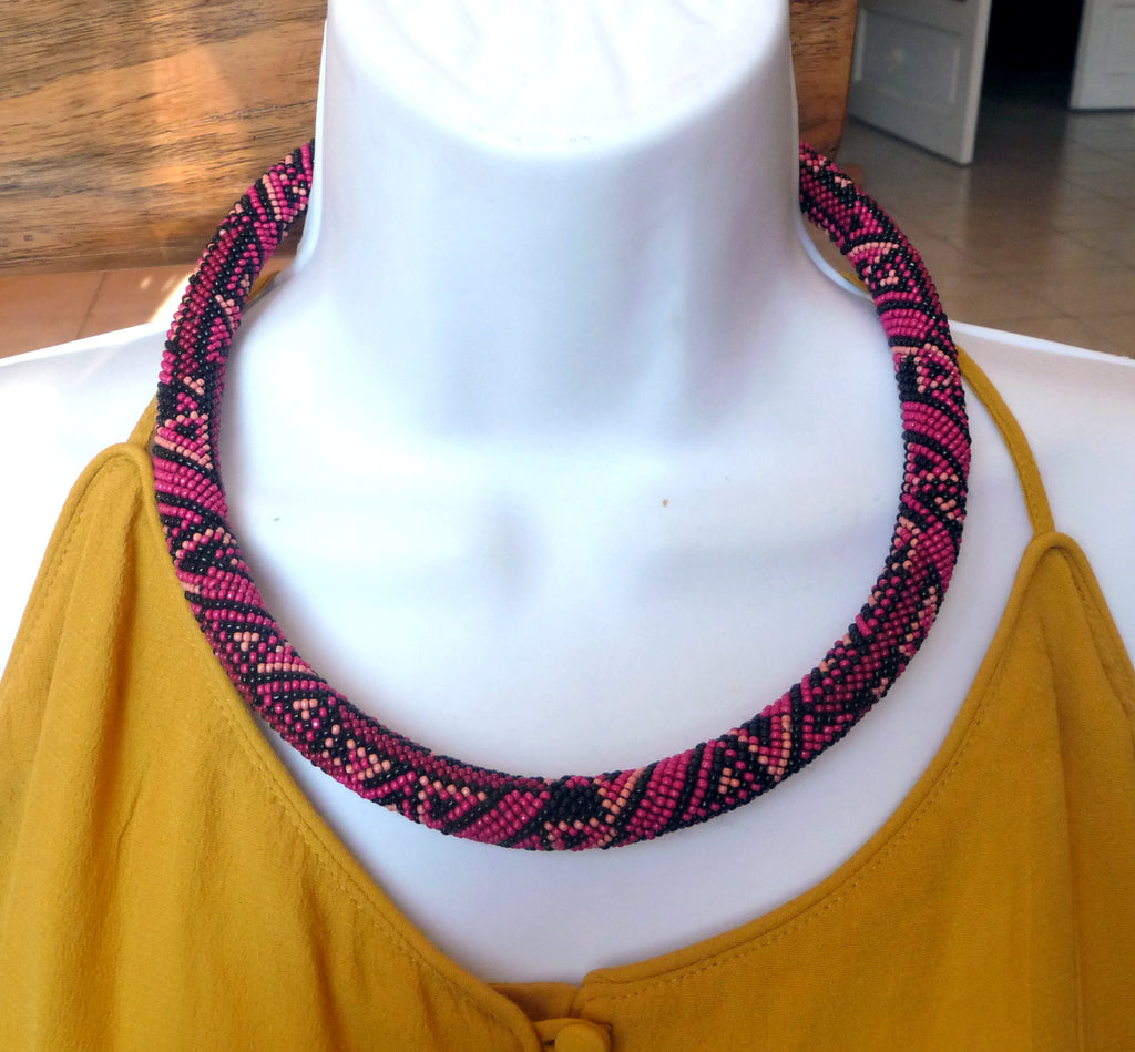 Collier ras du cou ethnique - Perles multicolores