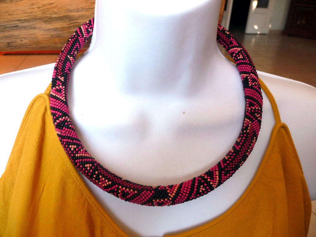 Collier ras du cou ethnique - Perles multicolores