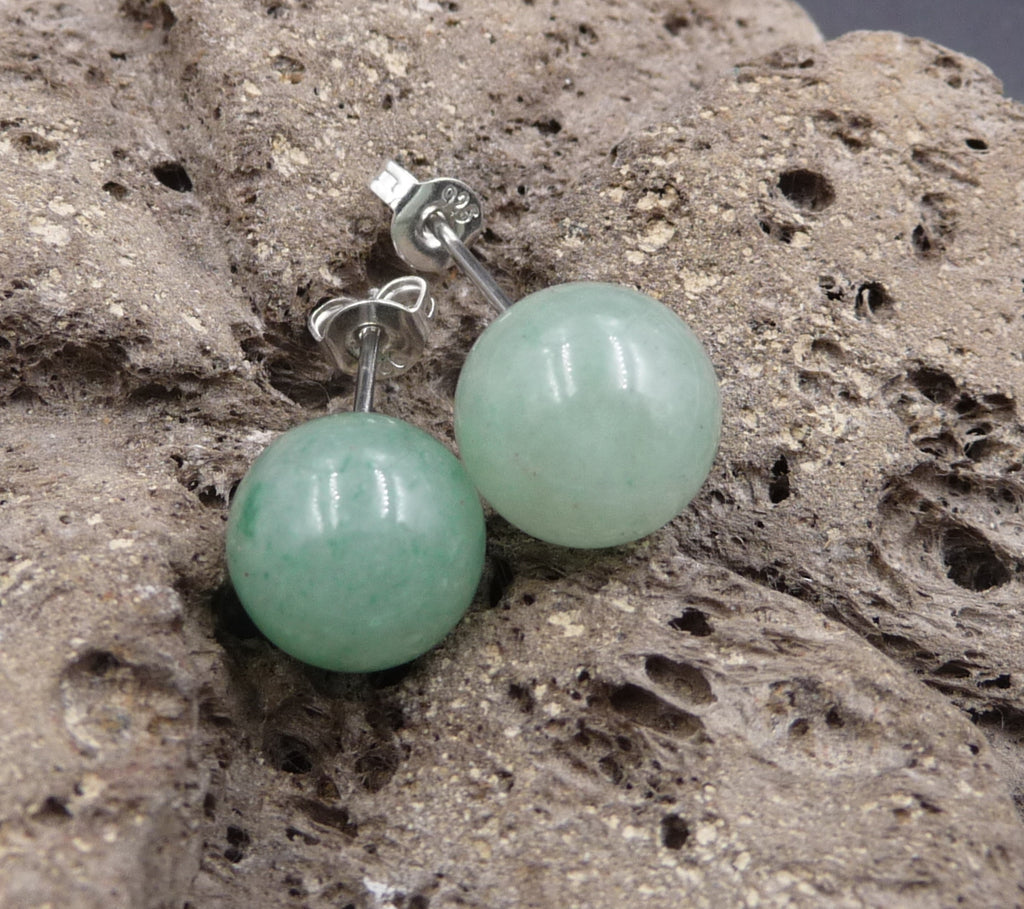 Boucles d'oreilles - Clous en Aventurine - Fermoirs en argent 925 - Bien-être