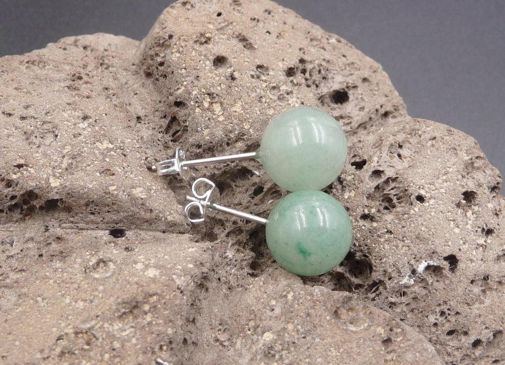 Boucles d'oreilles - Clous en Aventurine - Fermoirs en argent 925 - Bien-être