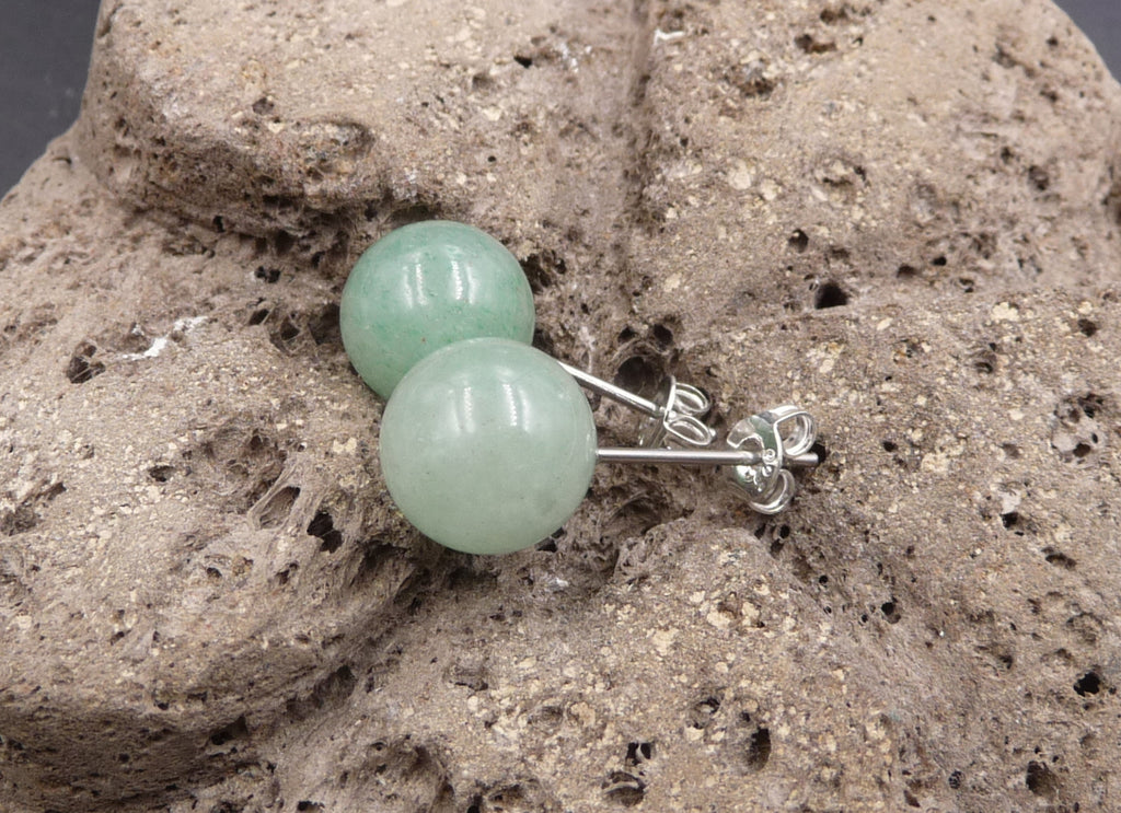 Boucles d'oreilles - Clous en Aventurine - Fermoirs en argent 925 - Bien-être