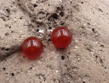 Boucles d'oreilles - Clous en Agate Rouge - Fermoirs en argent 925