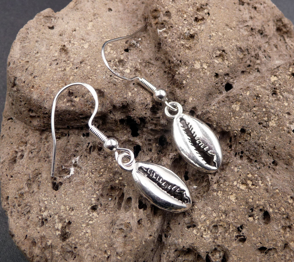 Boucles d'oreilles coquillage cauri - Crochets en argent 925