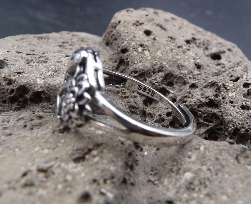 Bague Tibétaine Bouddhiste en argent 925 - Fleur de Lotus et Carpe Koi