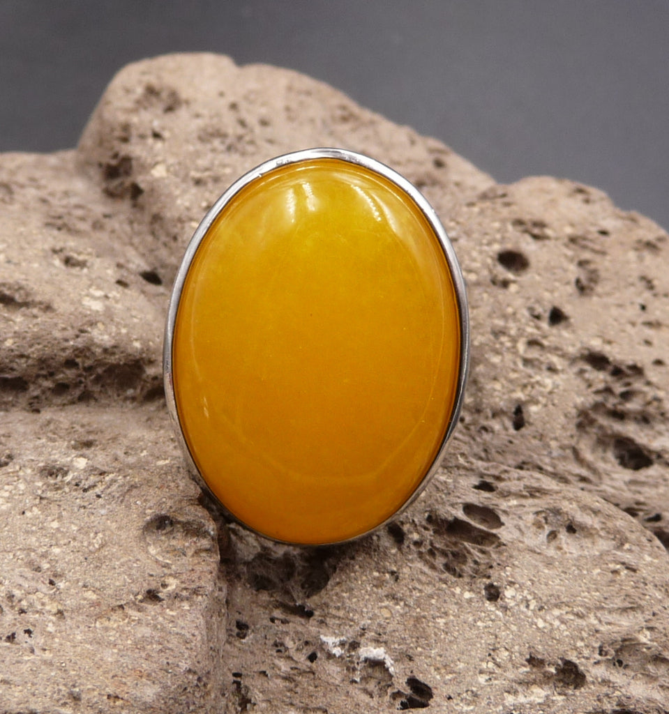 Bague réglable Pierre ovale en Jade Jaune