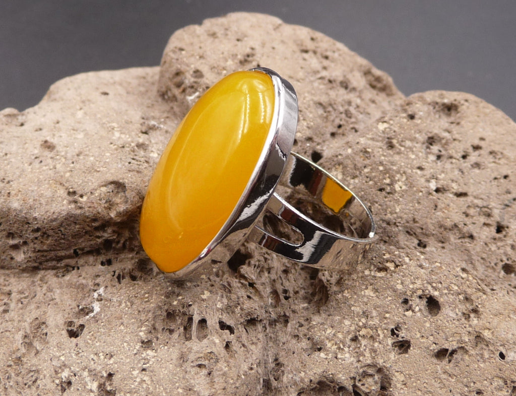 Bague réglable Pierre ovale en Jade Jaune