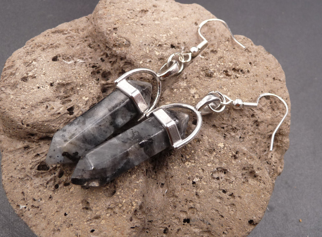 Boucles d'oreilles pendantes Pointes en Labradorite - Crochets en argent 925