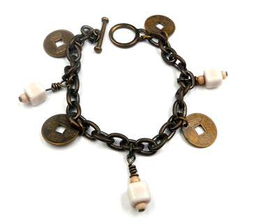 Bracelet ethnique en bronze et pièces chinoises porte bonheur