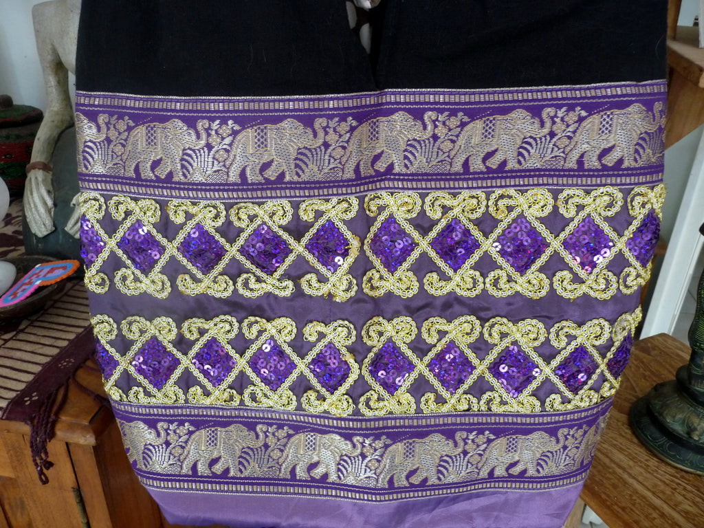 Sac à bandoulière en tissu brodé Eléphant Chiang Mai - Artisanat de Thaïlande