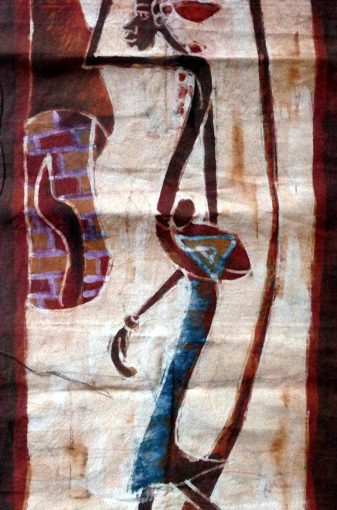 Batik africain du Burkina Faso, toile noire épaisse - Porteuse d'eau