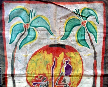 Batik africain du Burkina Faso, toile noire épaisse - Famille