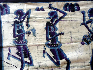 Batik du Burkina Faso, toile noire épaisse - Danseuses Africaines