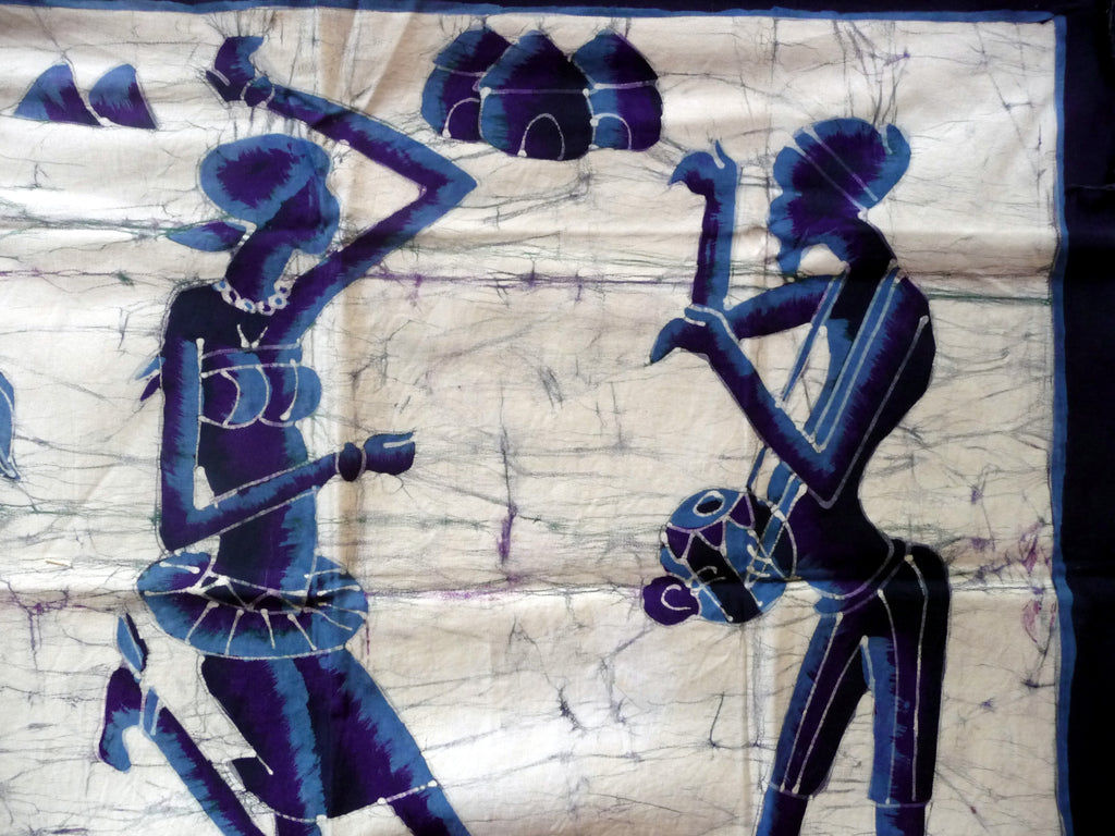 Batik du Burkina Faso, toile noire épaisse - Danseuses Africaines