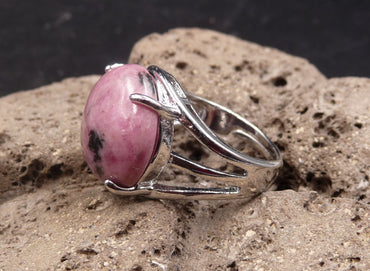 Bague réglable en Rhodonite forme ronde