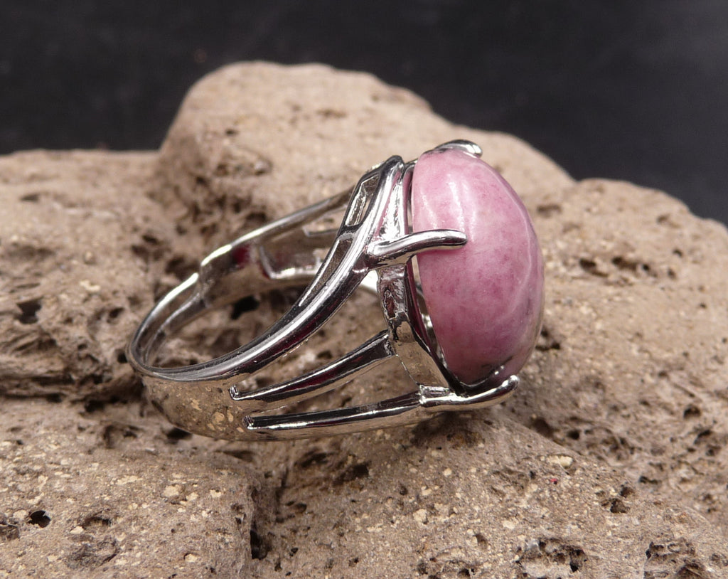 Bague réglable en Rhodonite forme ronde